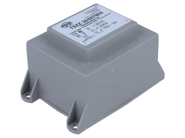 Transformator: ingegoten; 30VA; 230VAC; 15V; 2A; PCB; IP00; A: 63,6mm Transformator: ingegoten; 30VA; 230VAC; 15V; 2A; PCB; IP00; A: 63,6mm